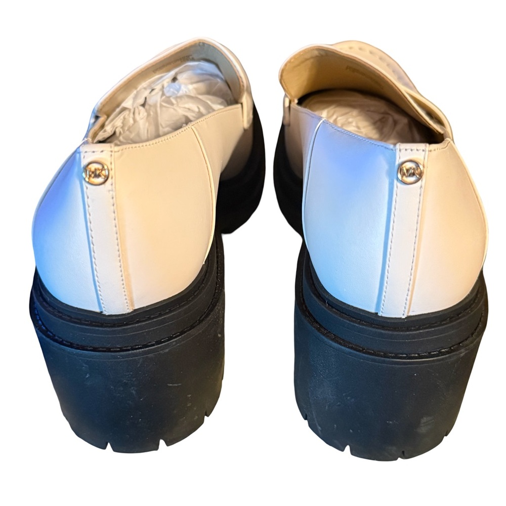 Michael Kors NWT Sz 9.5 Elegant White Leather Rocco Heeled Women's Loafers (120) - Picture 9 of 14